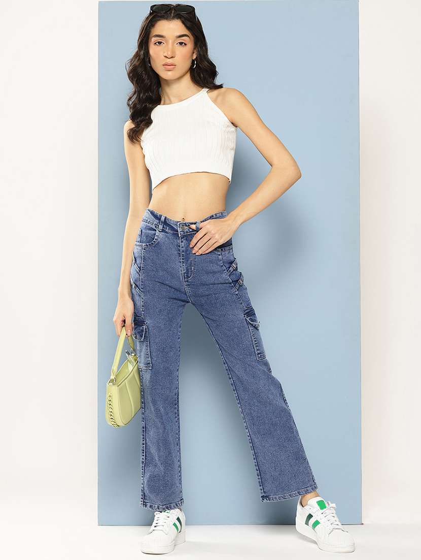 women solid mid rise denim cargo - 21880965 -  Standard Image - 3