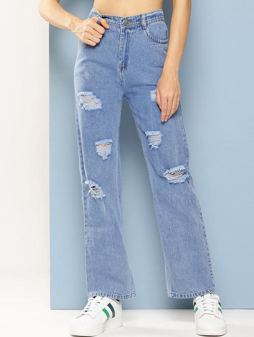 women distressed high rise straight fit jean - 21880970 -  Standard Image - 0