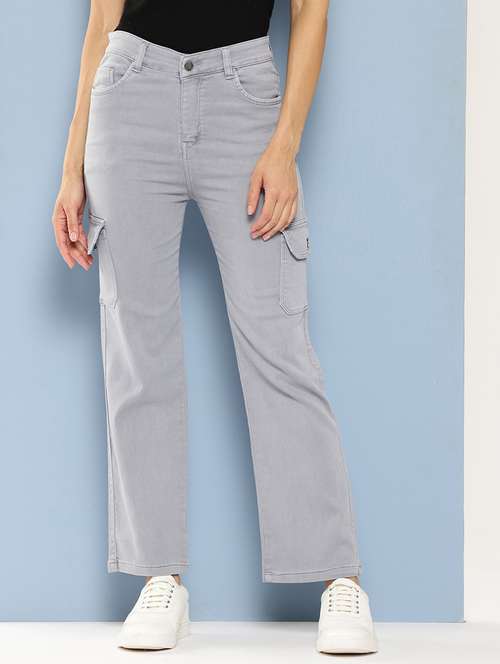 women solid mid rise denim cargo - 21880973 -  Standard Image - 0