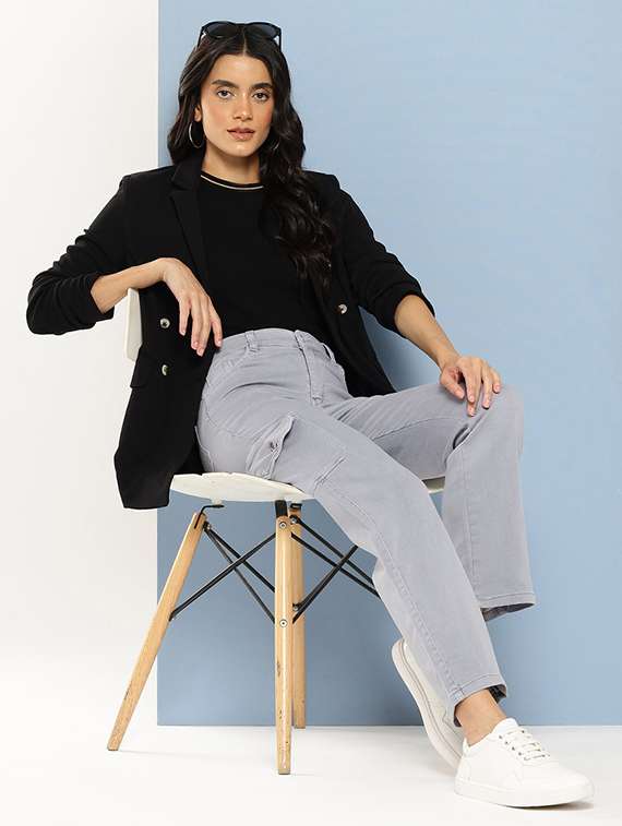 women solid mid rise denim cargo - 21880973 - Standard Image - 3