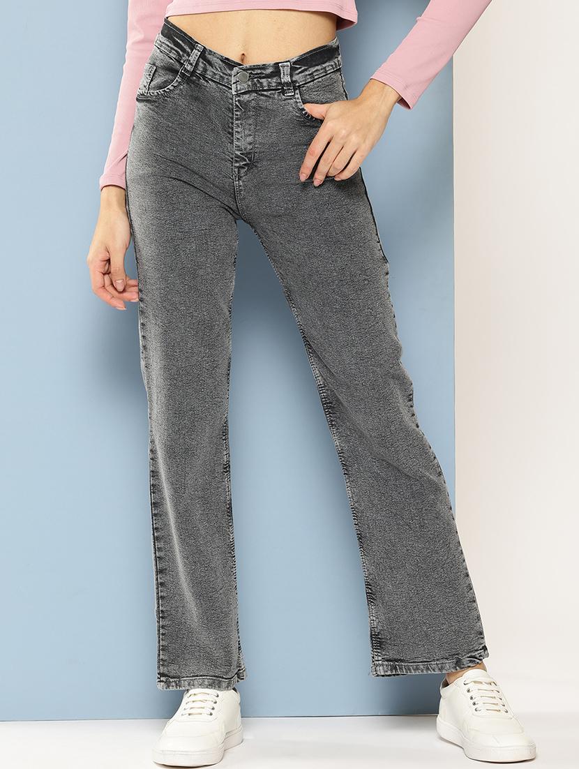 women solid high rise straight fit jean - 21880978 -  Zoom Image - 0