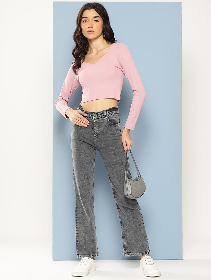 women solid high rise straight fit jean - 21880978 - Standard Image - 3