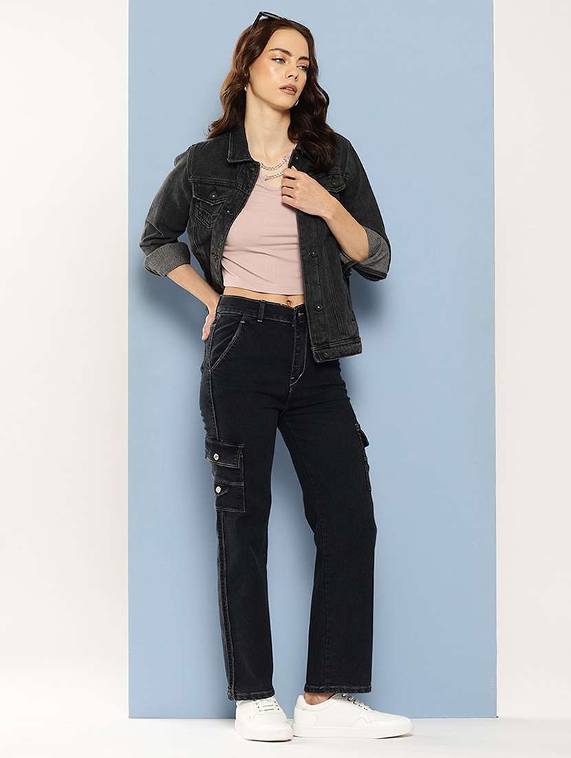 women solid mid rise denim cargo - 21880991 -  Standard Image - 3