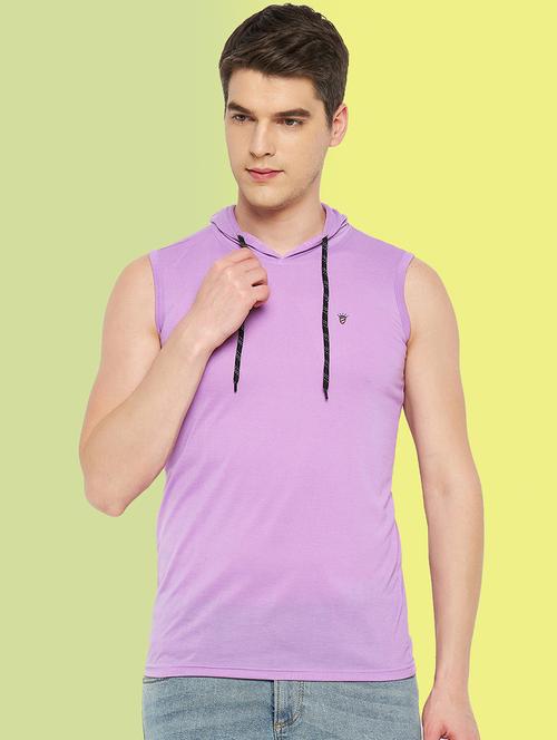 men solid sleeveless regular fit hooded t-shirt - 21881036 - Standard Image - 0