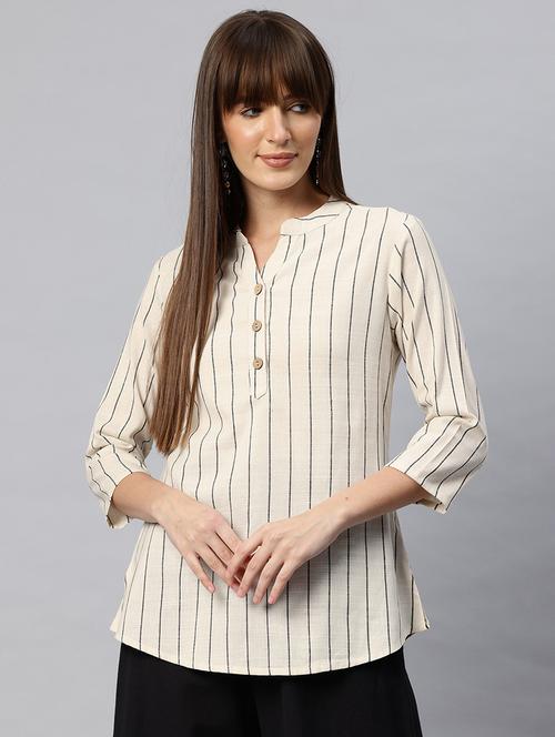 women striped three quarter sleeves regular top - 21881196 -  Standard Image - 0