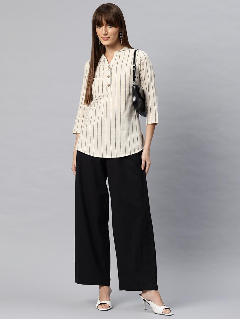 women striped three quarter sleeves regular top - 21881196 - Standard Image - 3
