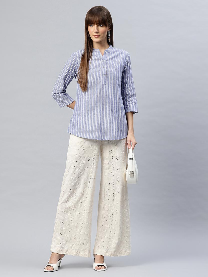 women striped three quarter sleeves regular top - 21881198 - Standard Image - 3