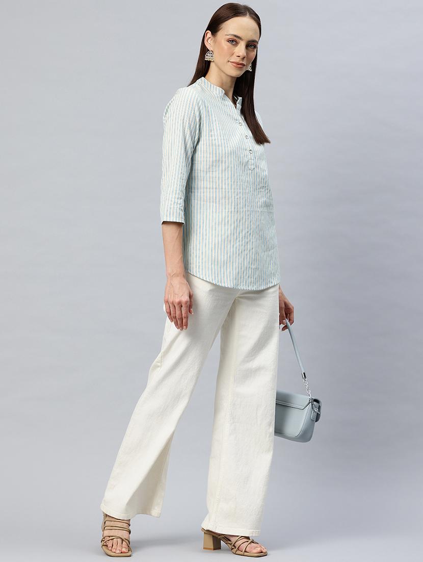 women striped three quarter sleeves regular top - 21881199 - Standard Image - 3