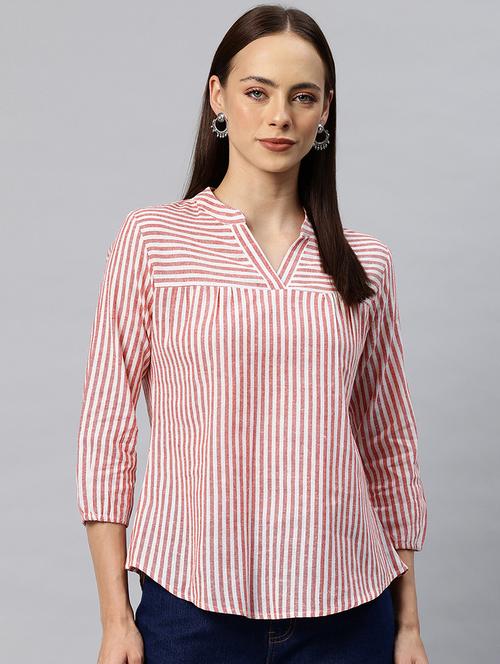 women striped three quarter sleeves top - 21881202 - Standard Image - 0