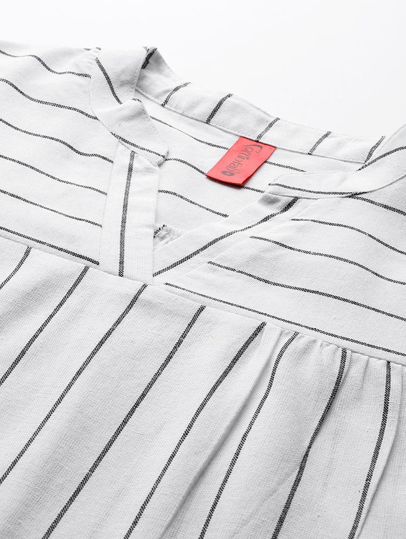 women striped mandarin neck regular top - 21881203 - Standard Image - 3