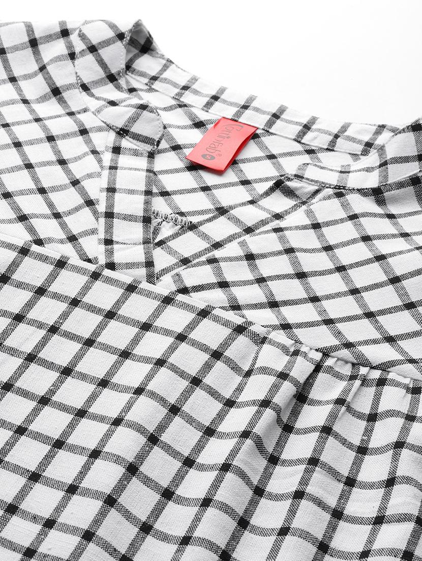 women checkered mandarin neck regular top - 21881206 - Standard Image - 3