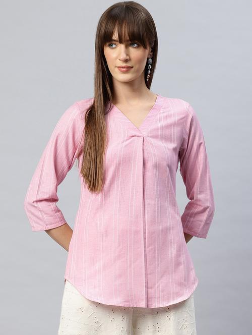 women striped pink regular top - 21881216 - Standard Image - 0