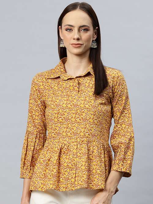 women printed puff sleeves peplum top - 21881218 -  Standard Image - 0