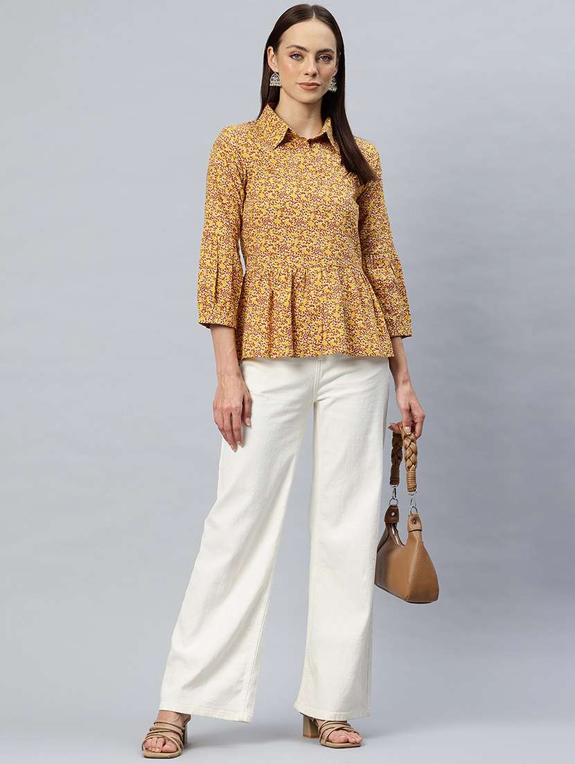 women printed puff sleeves peplum top - 21881218 - Standard Image - 3