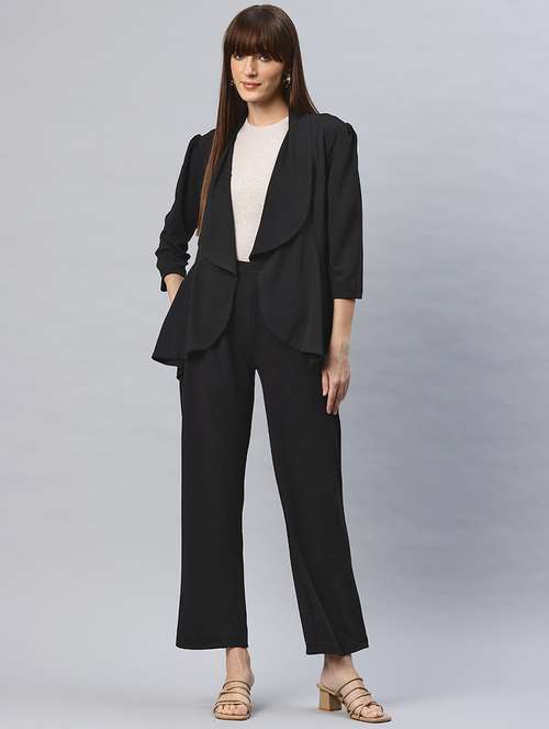 women black solid jacket & trouser co-ord set - 21881228 -  Standard Image - 0