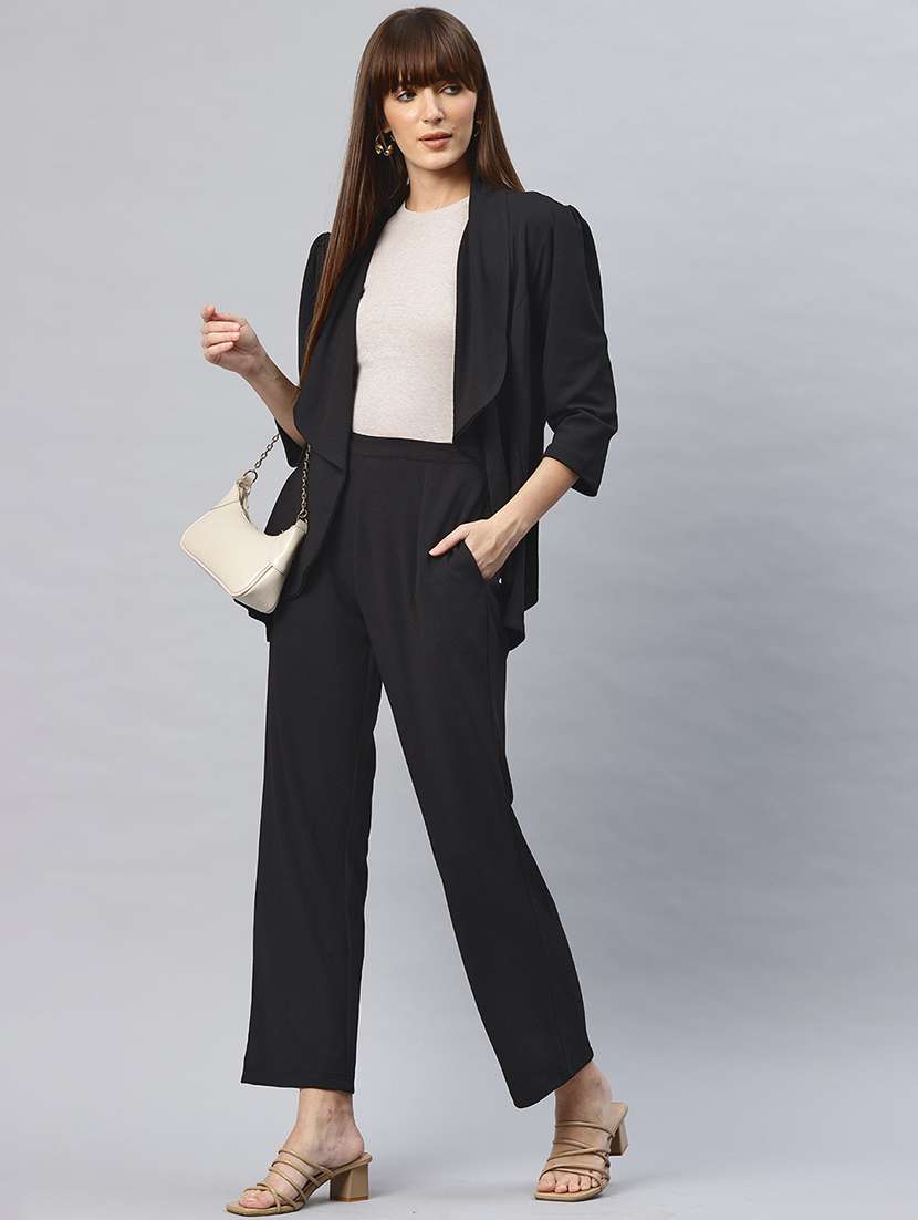 women black solid jacket & trouser co-ord set - 21881228 -  Standard Image - 3