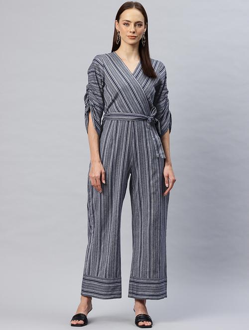 women striped overlap neck full length jumpsuit - 21881251 -  Standard Image - 0
