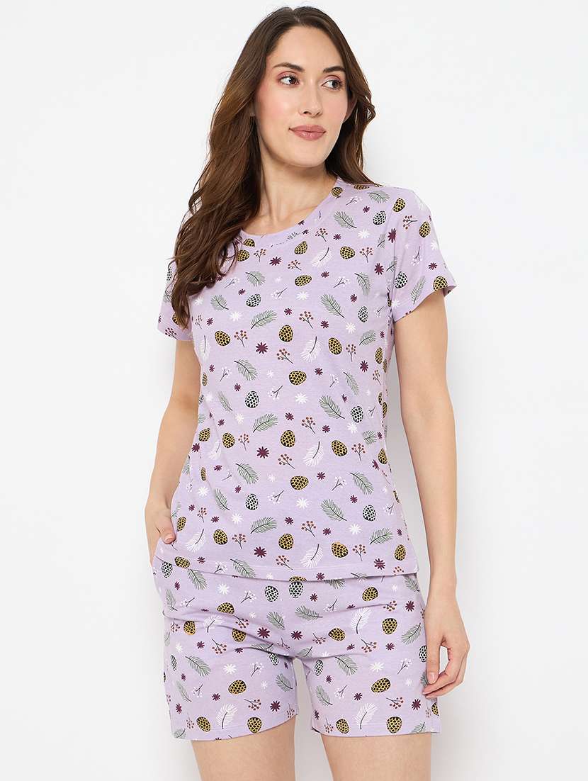 women printed nightwear shorts set