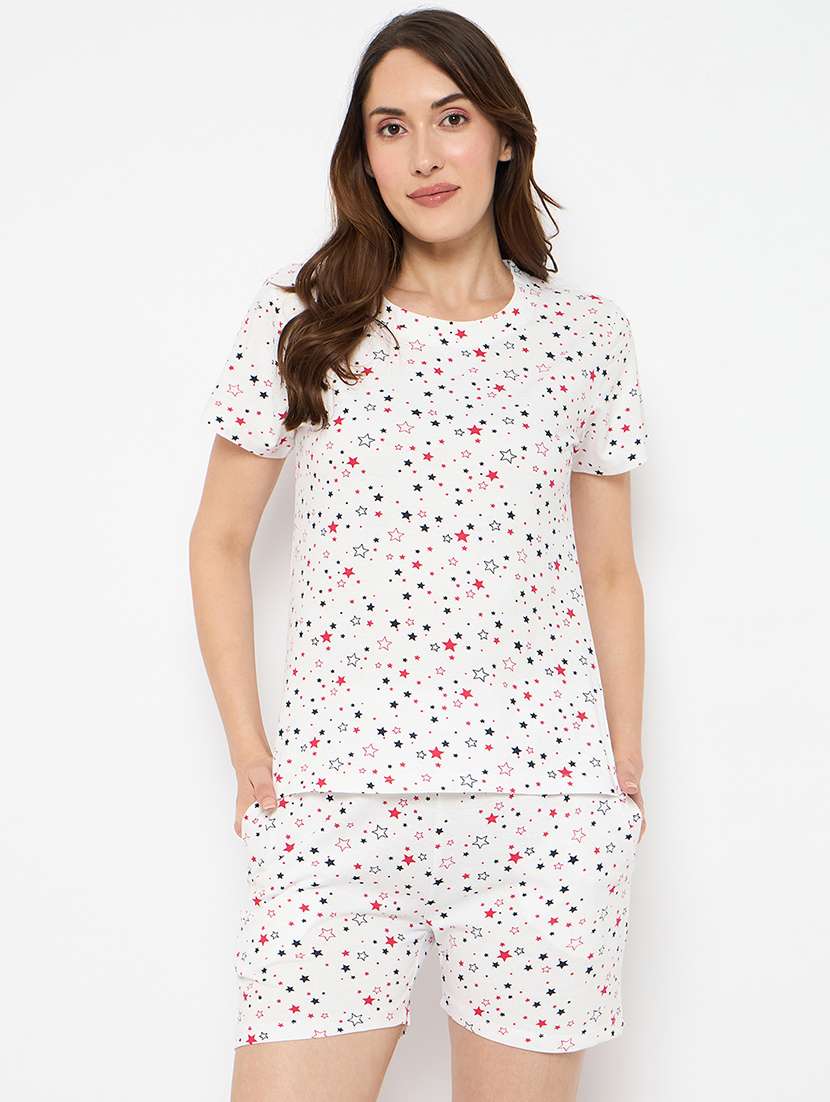 women printed nightwear shorts set