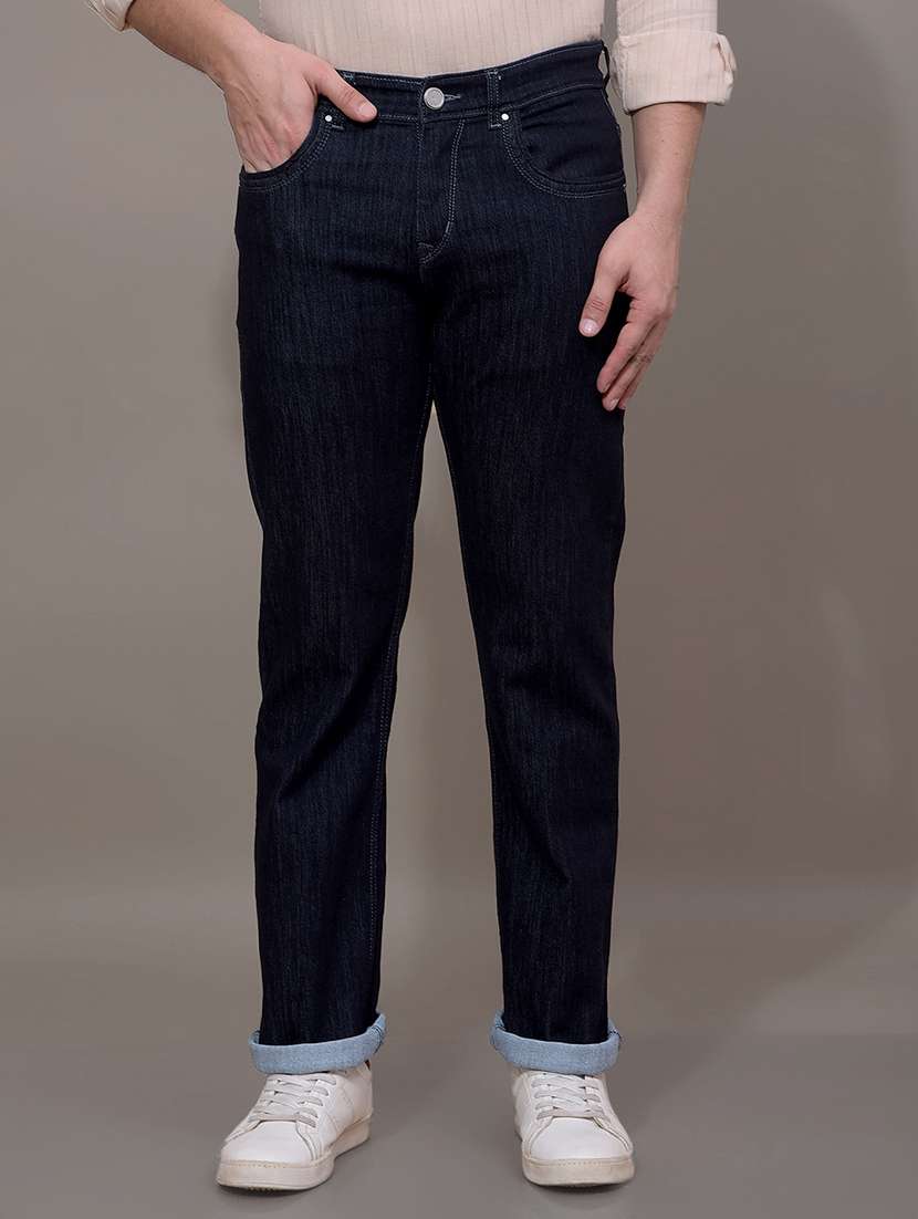 men plain mid rise full length denim jeans