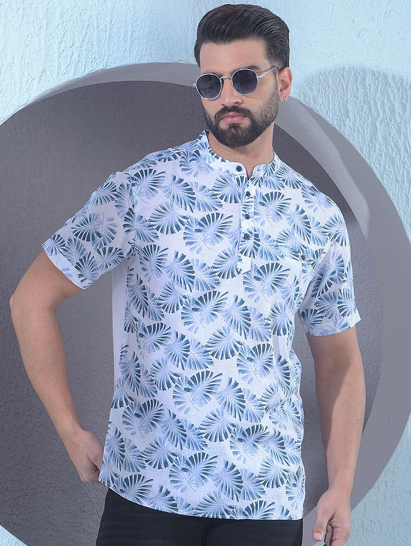 men printed short sleeve short kurta