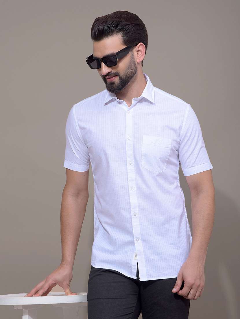 men striped short sleeve slim fit casual shirt