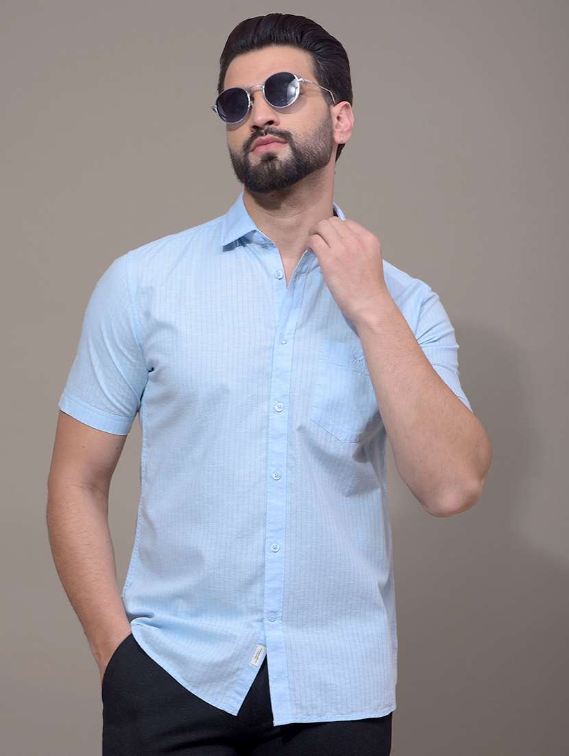men striped short sleeve slim fit casual shirt