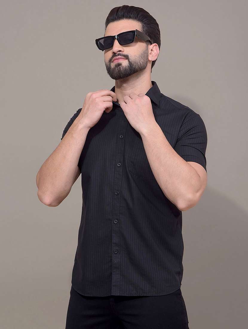 men striped short sleeve slim fit casual shirt