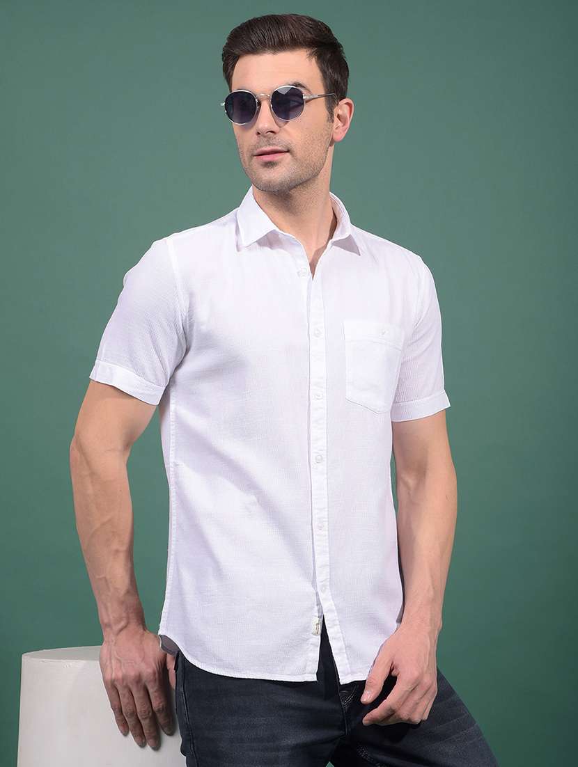 men solid short sleeve slim fit casual shirt