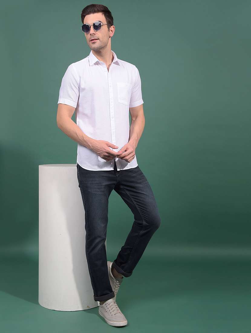 men solid short sleeve slim fit casual shirt - 21881284 -  Standard Image - 5