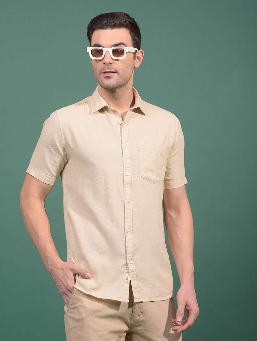 men solid short sleeve slim fit casual shirt