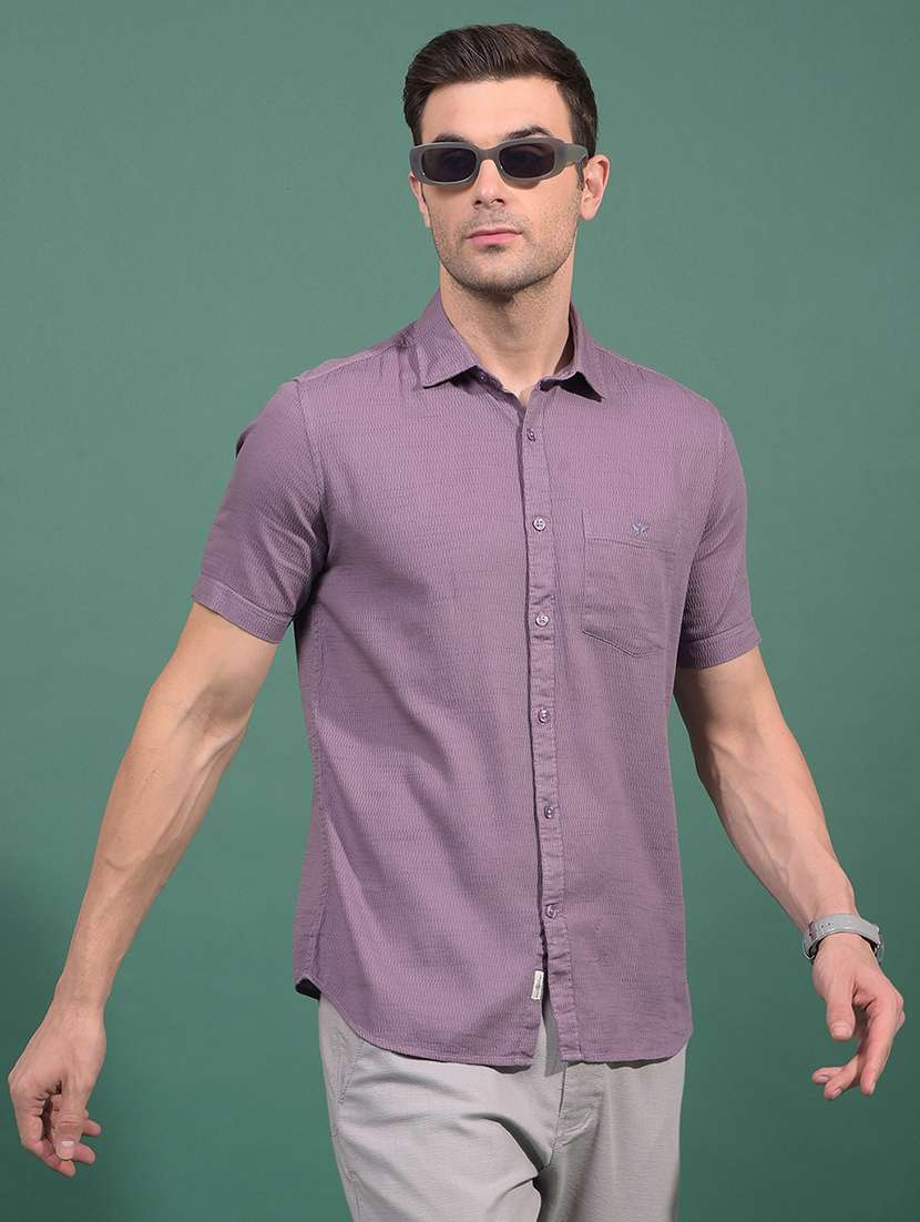 men solid short sleeve slim fit casual shirt