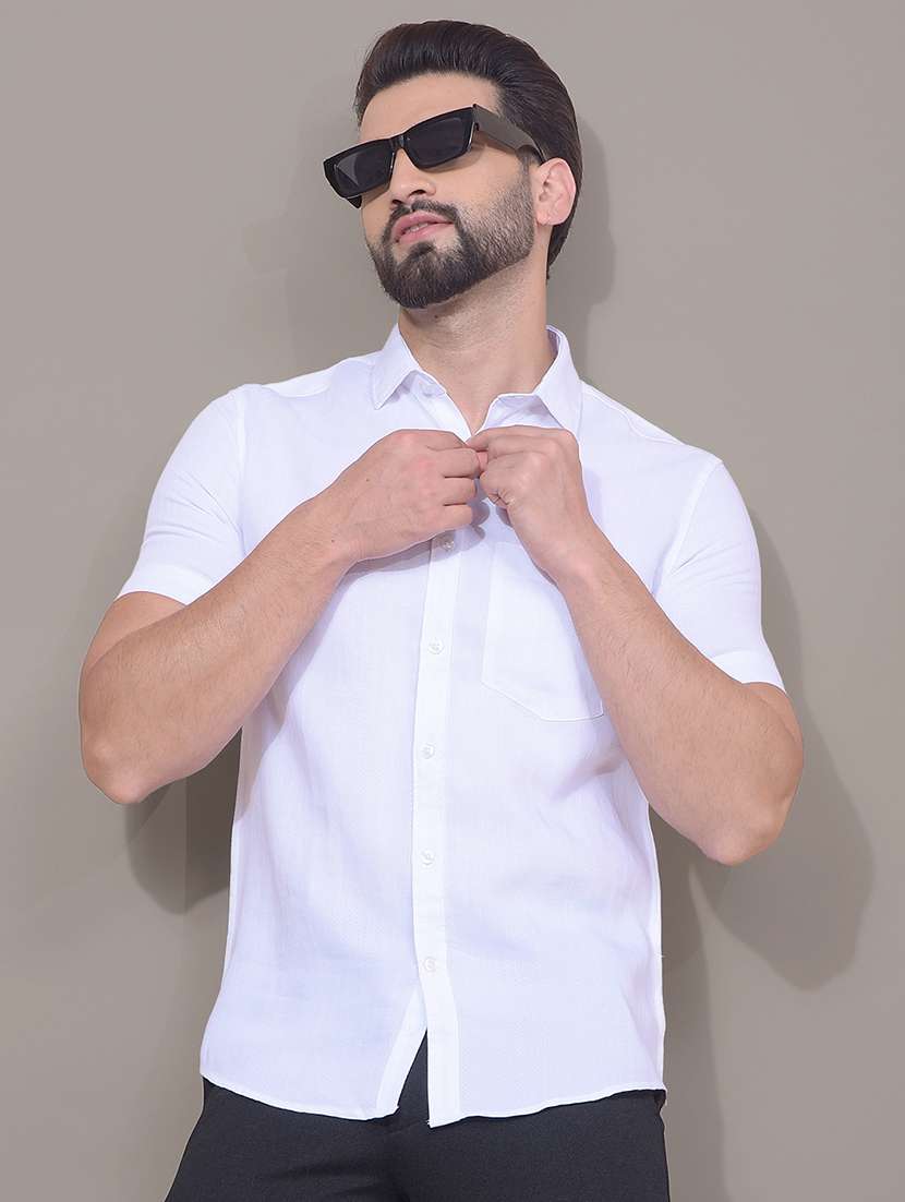 men solid short sleeve slim fit casual shirt - 21881290 - Zoom Image - 0