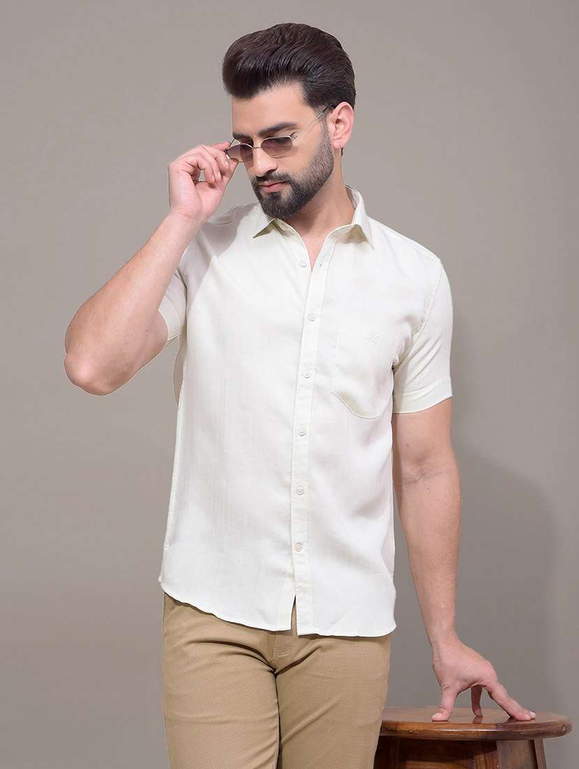 men solid short sleeve slim fit casual shirt