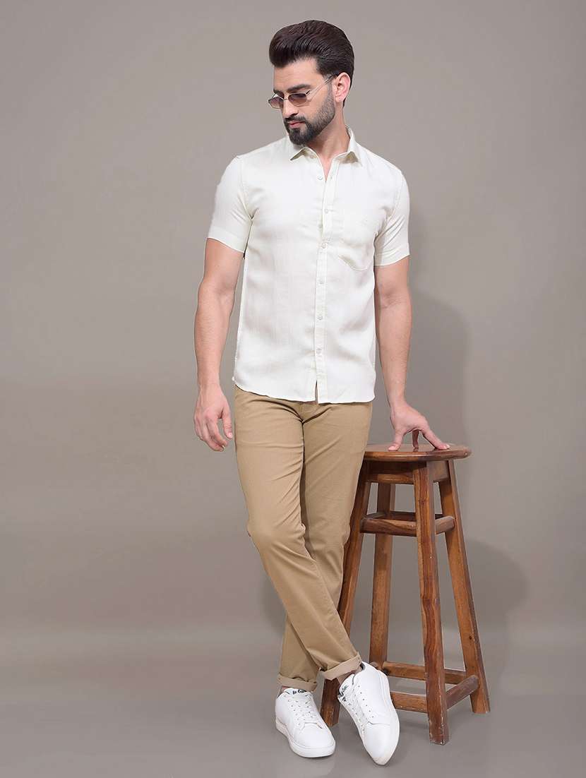 men solid short sleeve slim fit casual shirt - 21881293 -  Standard Image - 5