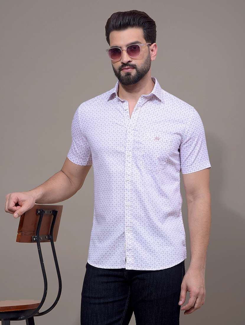 men printed short sleeve slim fit casual shirt