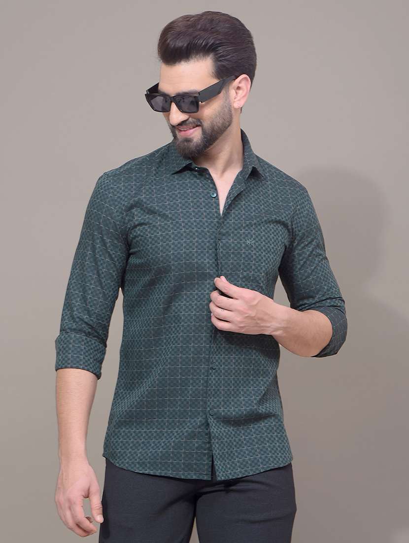 men checkered long sleeve slim fit casual shirt