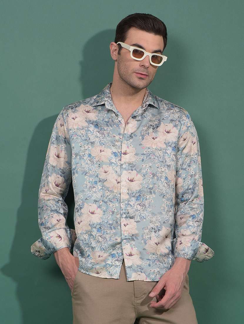 men floral long sleeve slim fit casual shirt