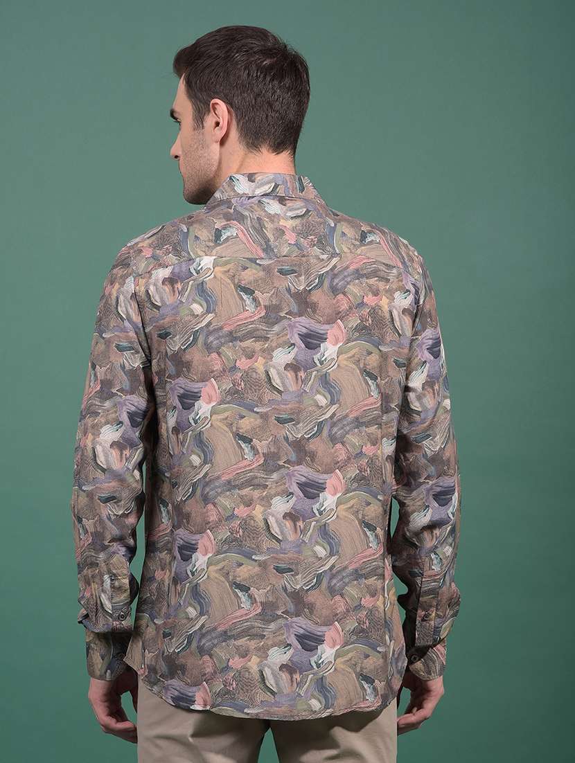 men abstract long sleeve slim fit casual shirt - 21881301 - Standard Image - 3