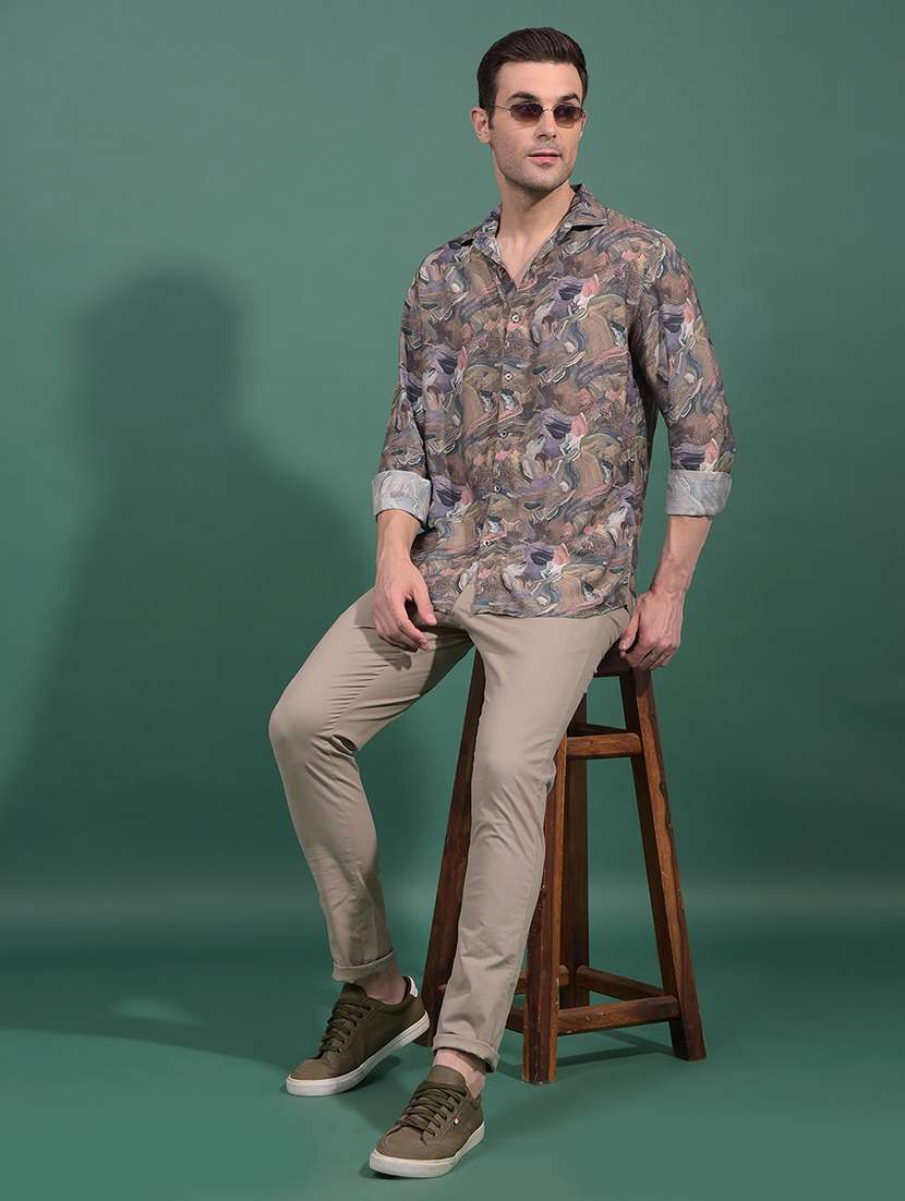 men abstract long sleeve slim fit casual shirt - 21881301 - Standard Image - 5