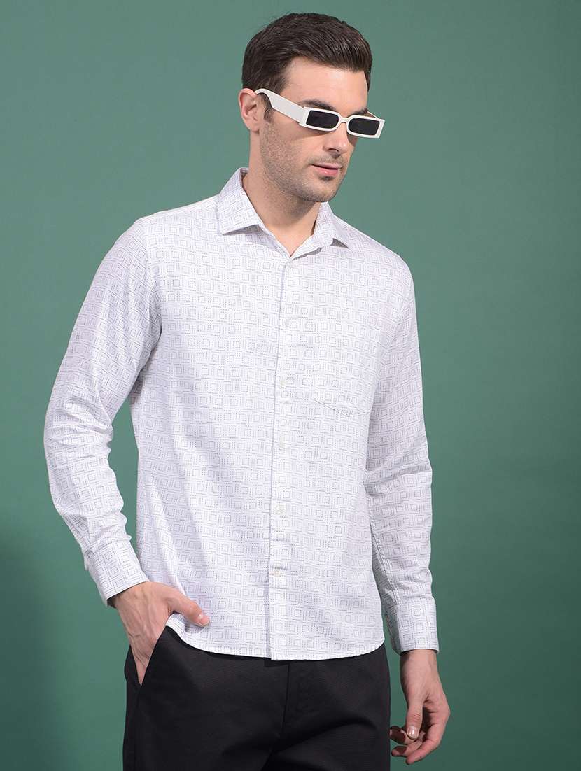 men printed long sleeve slim fit casual shirt