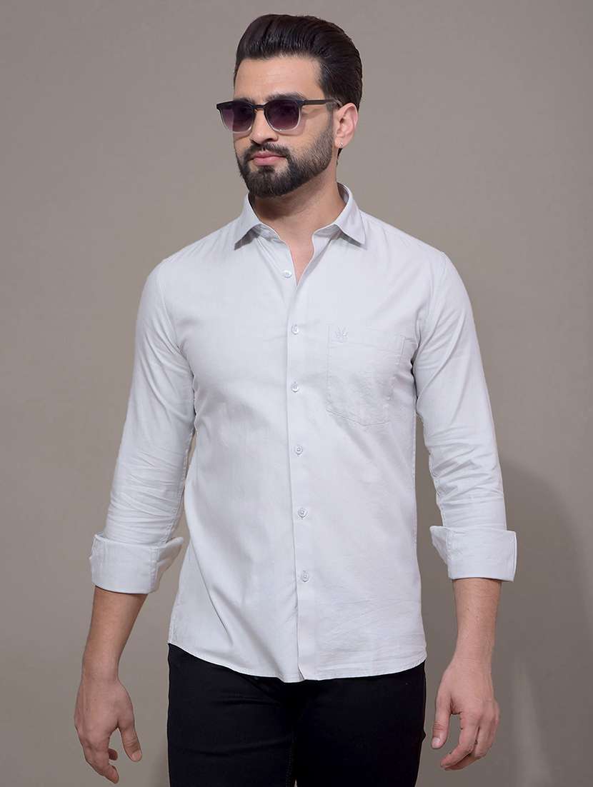 men solid long sleeve slim fit casual shirt - 21881312 - Zoom Image - 0