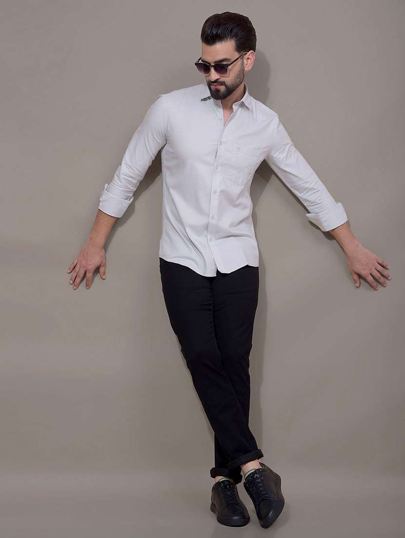 men solid long sleeve slim fit casual shirt - 21881312 - Standard Image - 5