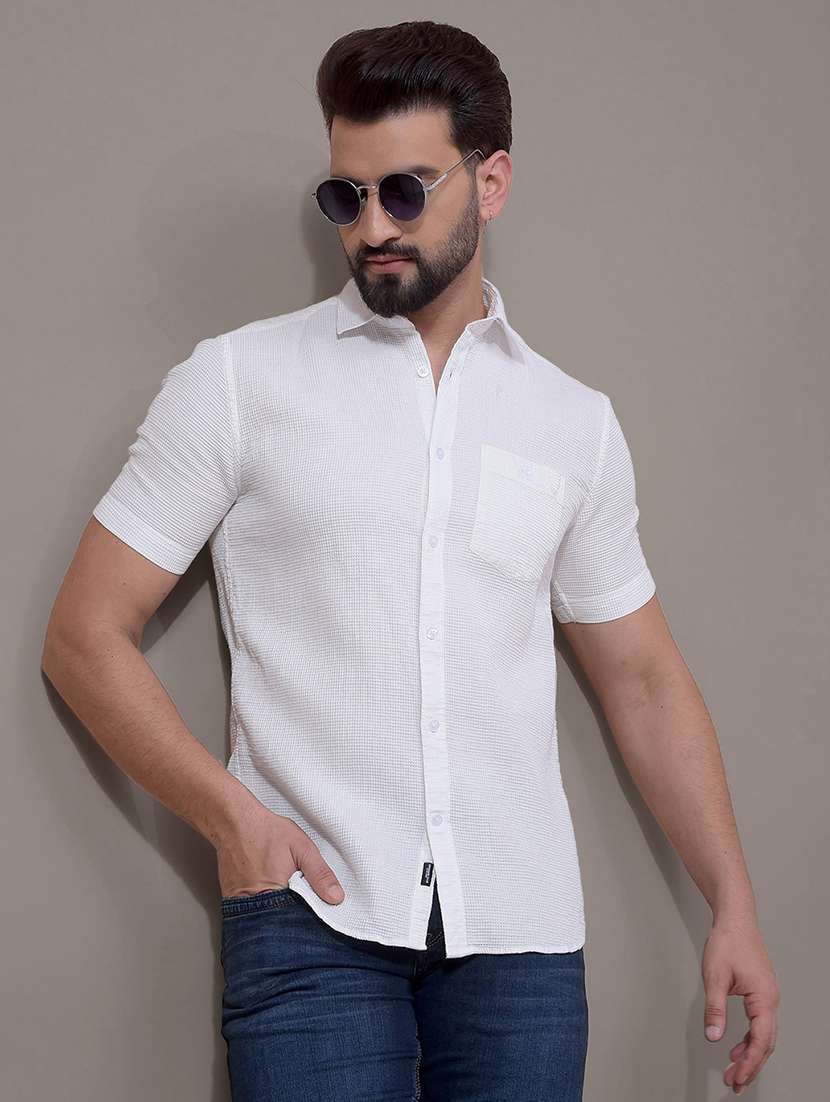 men solid short sleeve slim fit casual shirt