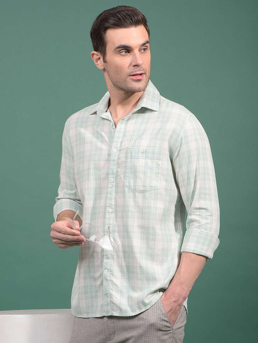 men checkered long sleeve slim fit casual shirt