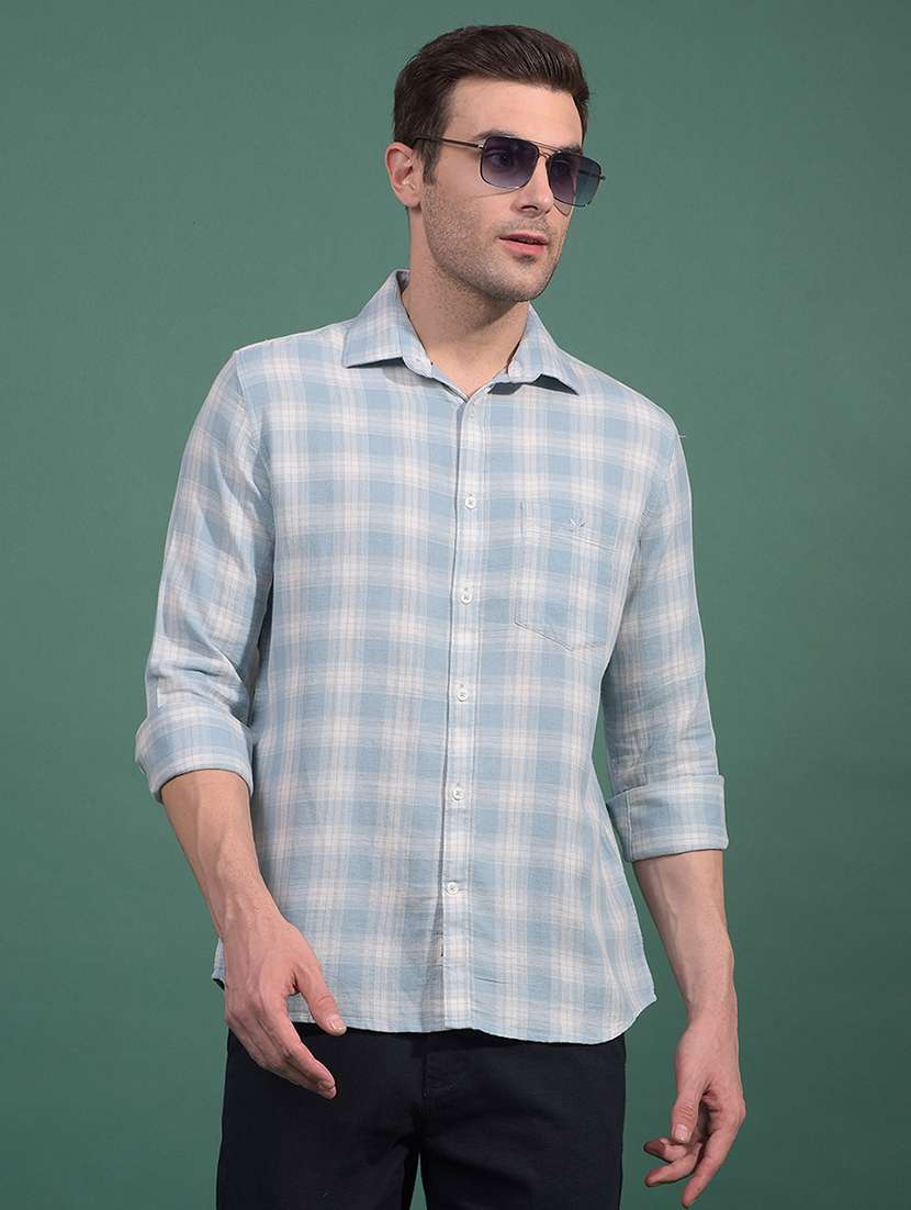 men checkered long sleeve slim fit casual shirt
