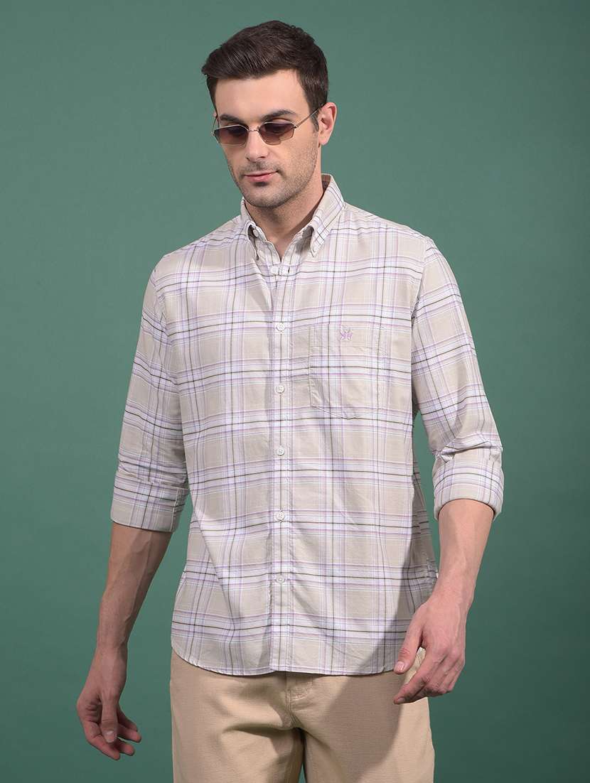 men checkered long sleeve slim fit casual shirt