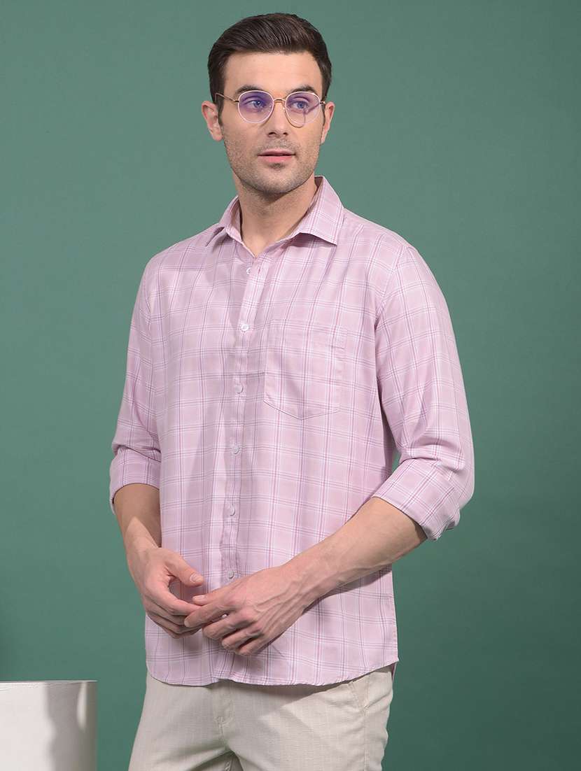 men checkered long sleeve slim fit casual shirt