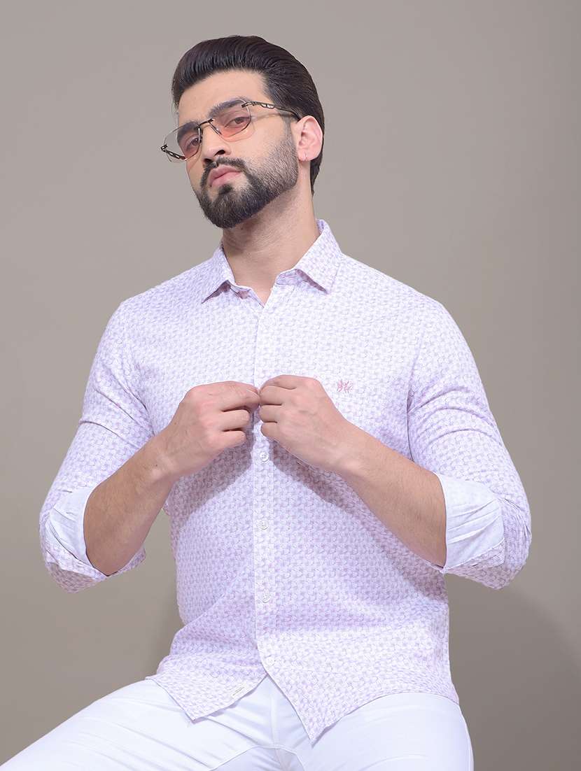 men printed long sleeve slim fit casual shirt