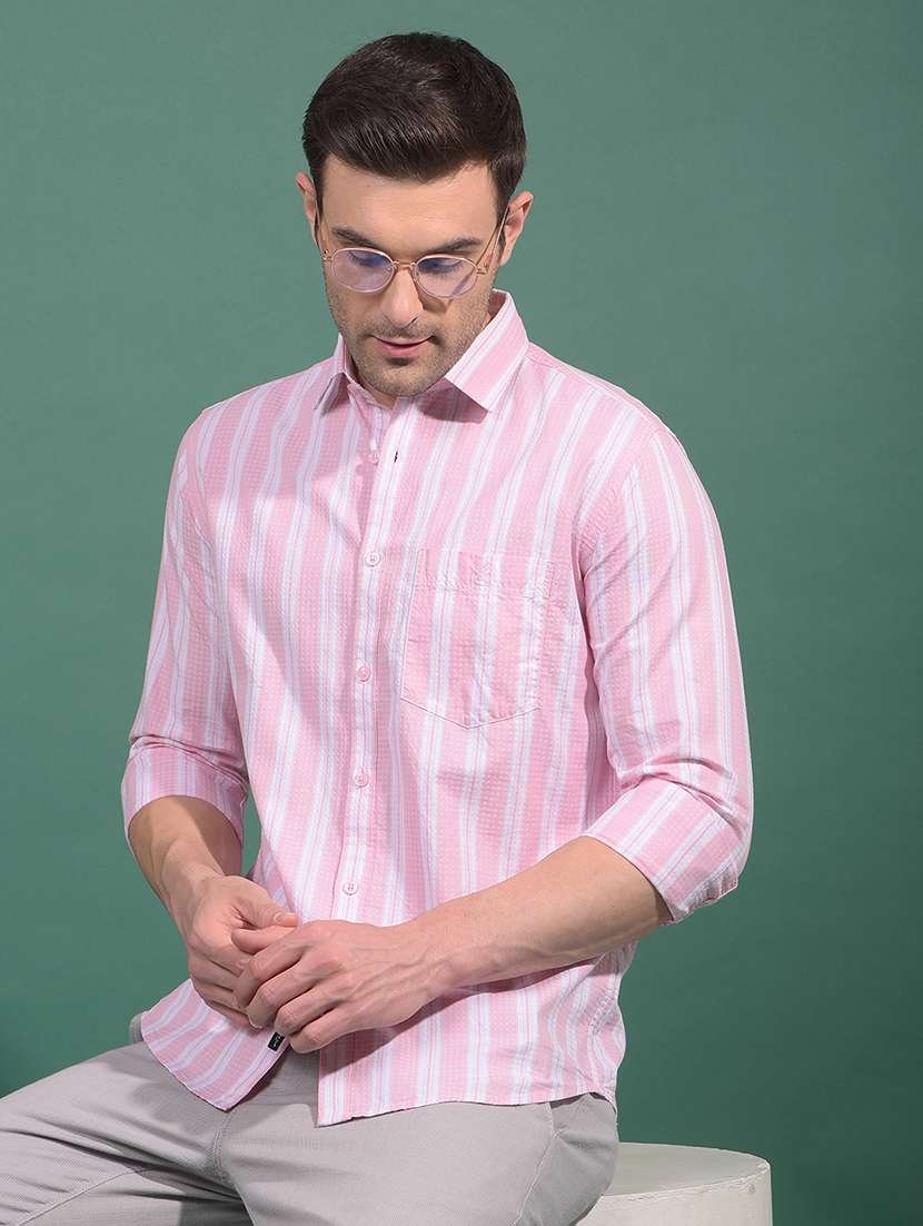 men striped long sleeve slim fit casual shirt